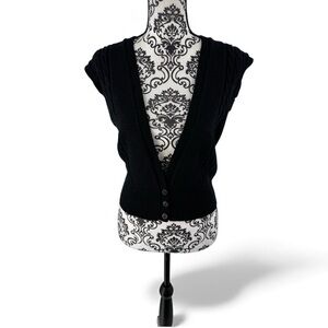 Vintage British Vogue Knit Sweater Vest Black Button-Down Deep V Classic Retro